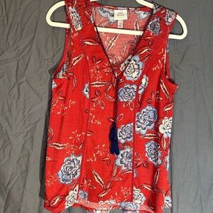 Knox Rose Red and Blue Floral Sleeveless Blouse